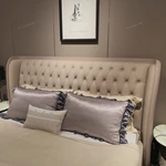 Arched Top Leather Bed with Diamond Tufting and High-Gloss Wood Sides